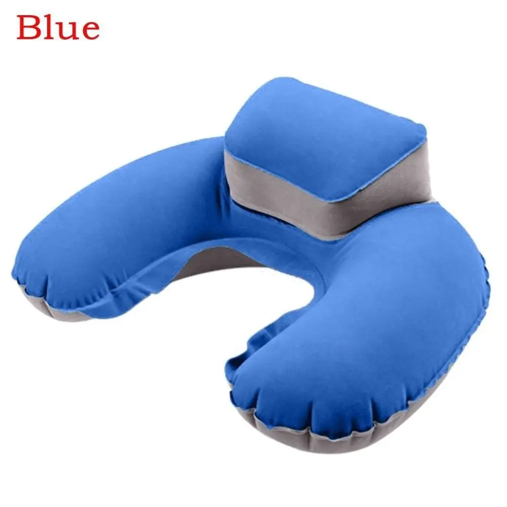 Флокированная поверхность надувная новая подушка для шеи u-образная подушка для путешествий портативная Подушка для сна ПВХ внутренняя трубка - Цвет: Синий