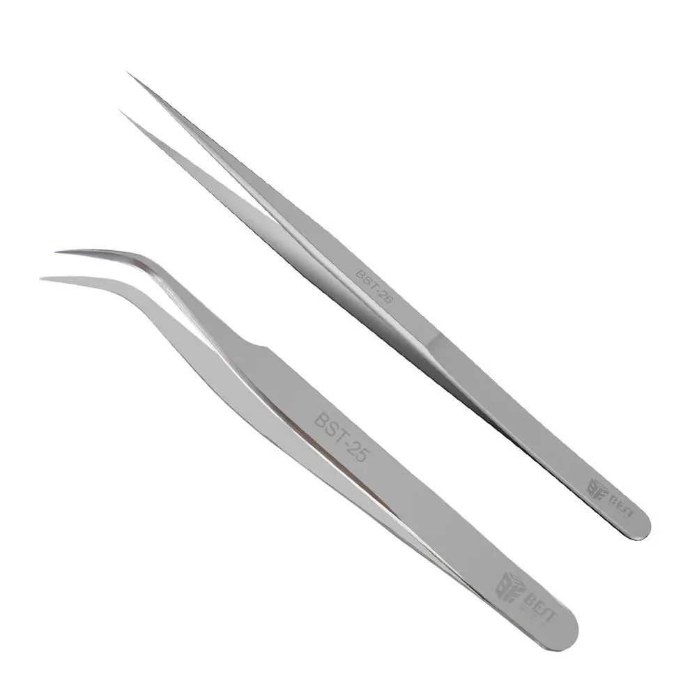 New 2PCS 0.01mm Fky Industrial Tweezers Anti-static Curved Straight Tips Stainless Forceps PC Phone Repair Eyelash Extension | Инструменты