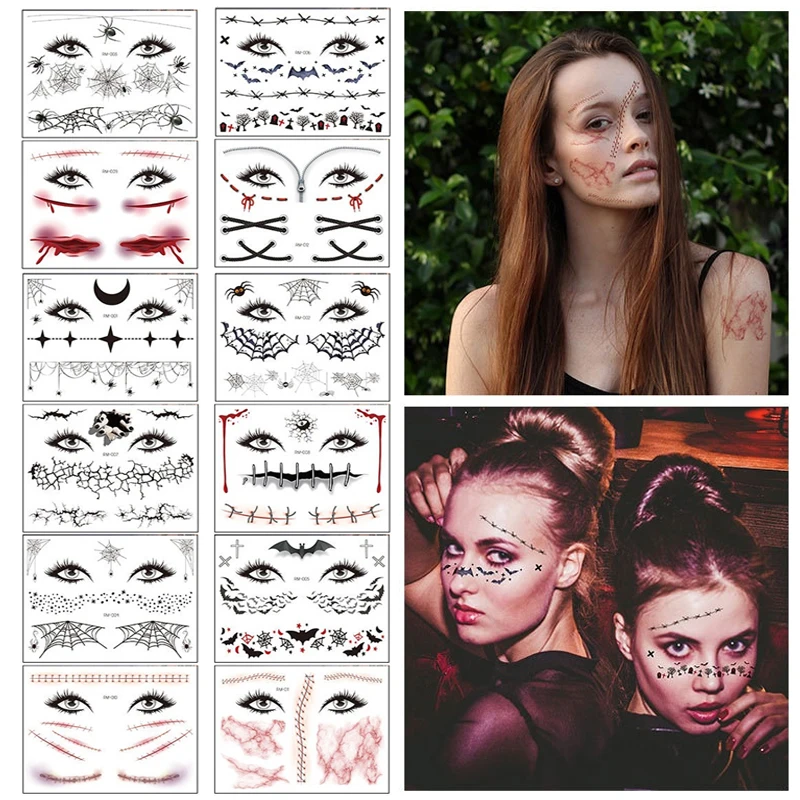 

Waterproof Halloween Face Sticker Funny Atmosphere Scary Scars Blood Mark Tattoo Sticker