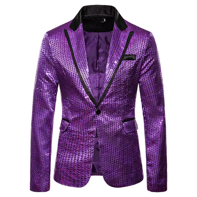 Ретро Роскошный мужской блейзер весенний модный бренд блестки ярче высокого качества хлопок Slim Fit мужской костюм мужские пиджаки - Цвет: Фиолетовый