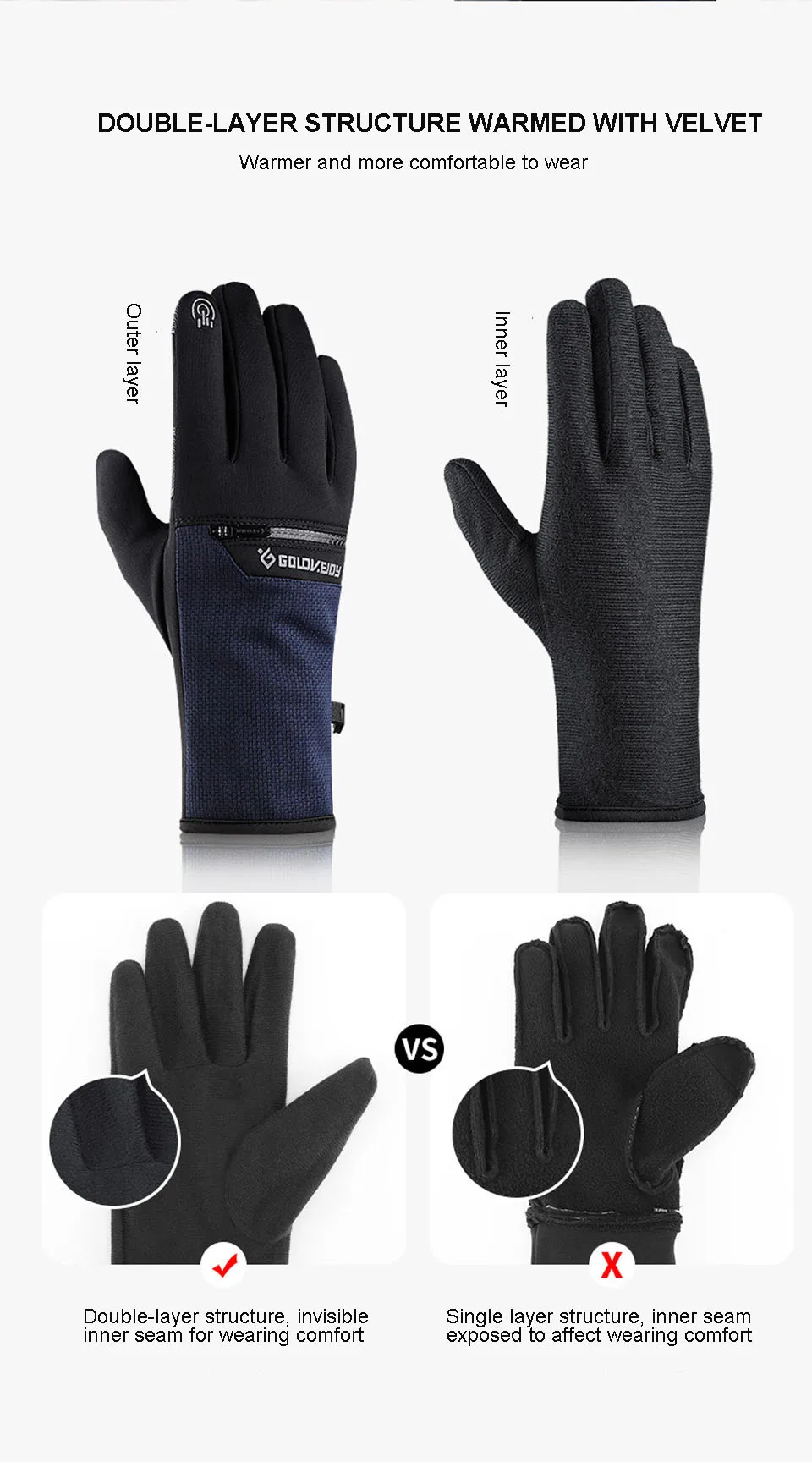 4 Size Cold-proof Unisex Waterproof Winter Gloves Cycling Fluff Warm Gloves For Touchscreen Cold Weather Windproof Anti Slip