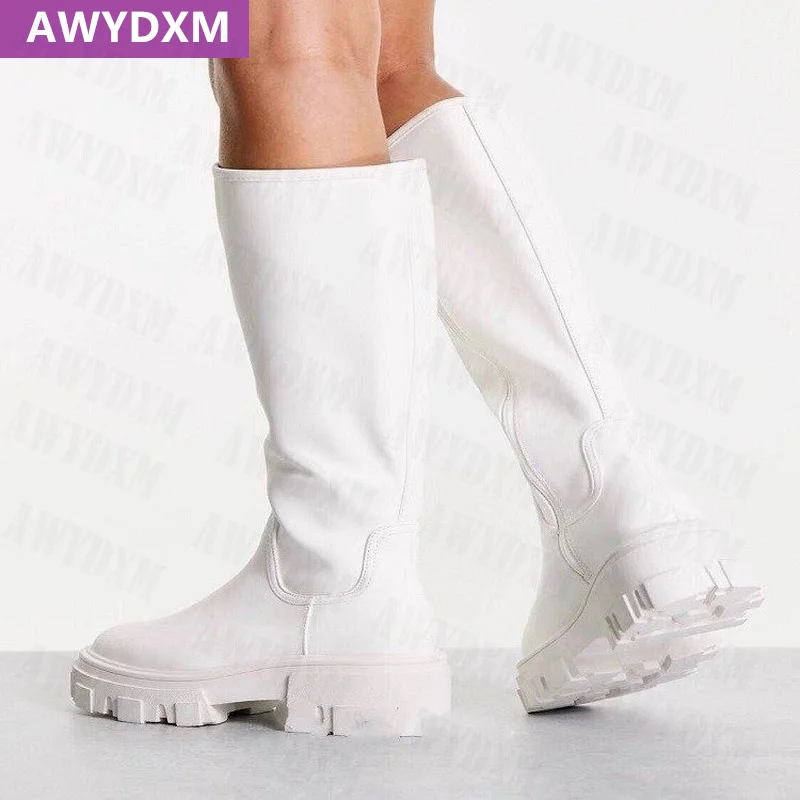 Fashion New Designer Knee-High Snow Boots Oxford Platform Gladiator Motorcycle 2021 Winter Mid Heels Shoes Women Warm Boots Lady 2