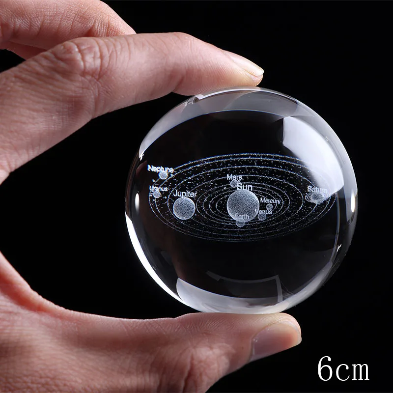 

6CM Laser Engraved Solar System Ball 3D Miniature Planets Model Sphere Glass Globe Ornament Home Decor Gift Office Decoration
