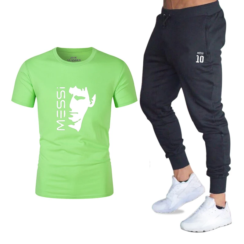 Брендовые рубашки, горячая распродажа, мужские комплекты, штаны+ футболки, комплект из двух предметов, высокое качество, повседневный спортивный костюм, Мужская футболка, спортивные штаны для фитнеса - Цвет: light green
