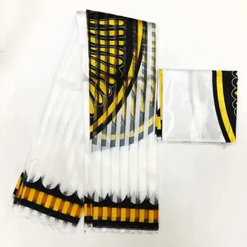 

Hot sale Gahna Style satin silk fabric with organza ribbon African wax design high quality 4+2yards