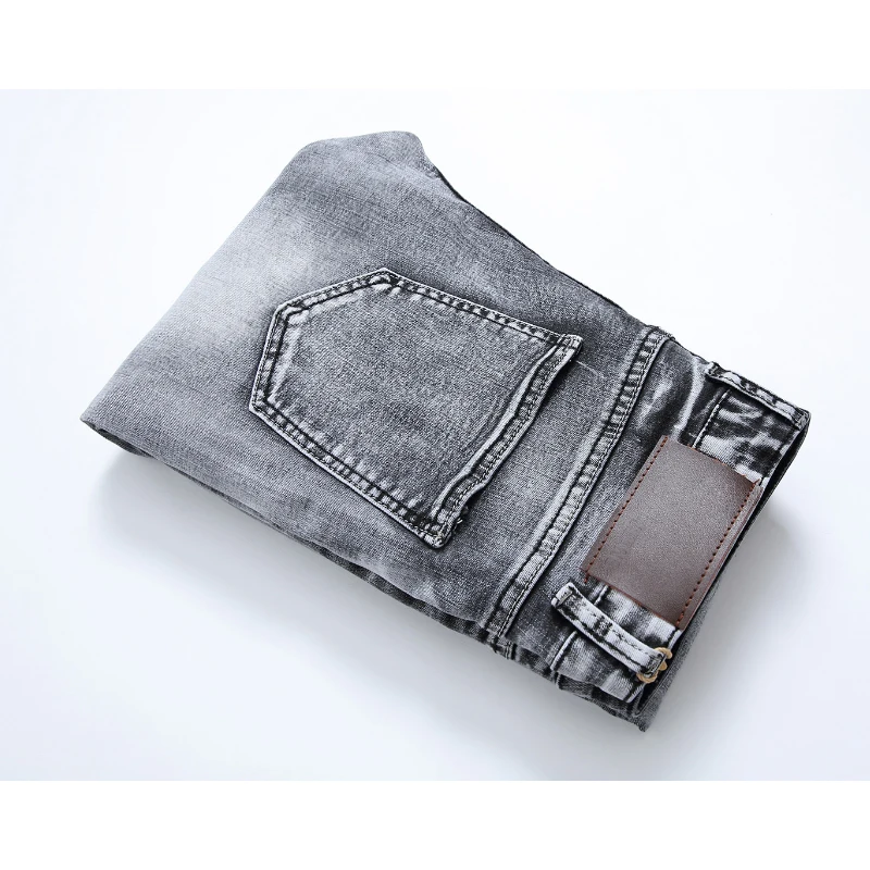 Весна осень, новинка, мужские эластичные хлопковые Стрейчевые джинсы, брюки, свободные, джинсовые брюки, Мужская брендовая модная одежда и потертые джинсовые штаны
