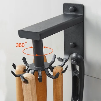 360 Degrees Rotate Kitchen Utensil Holder Black Wall Movable Hook Handbag Shelf Home Hanger Organizer Aluminium Storage Rack 1