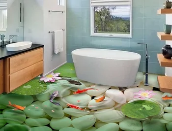 

[Self-Adhesive] 3D Pebbles And Fish In Water 1212 Floor Wallpaper Mural Wall Print Decal Wall Murals