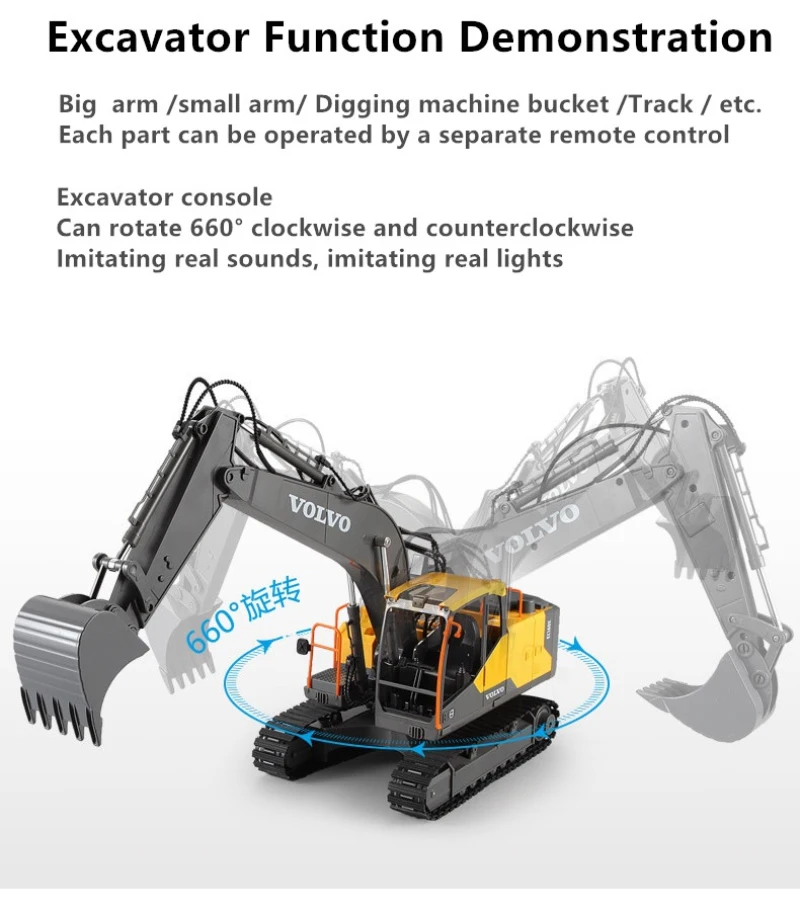 1:16 сплав экскаватор детские развивающие игрушки с 3 в 1 Функциональная консоль вращение на 660 ° Rc автомобиль инженерный экскаватор