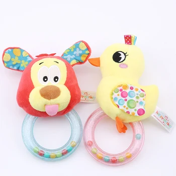 

Soft Cartoon Animal Plush Toy Apron Rattles Stuffed Hand Bell With BB Device Baby Comfort Rattle Cute Infant Educational Toys