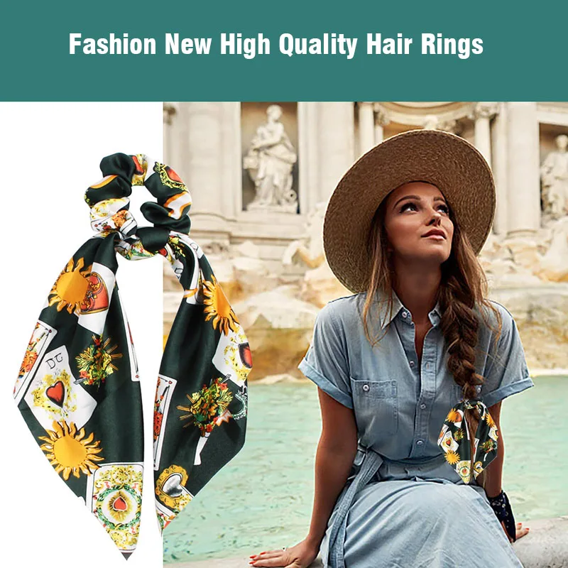 

Fashion Bohemia Print Scrunchie Women Ribbon Elastic Hair Band Bow satin hair ties Ponytail Hair Ropes Girls Hair Accessories