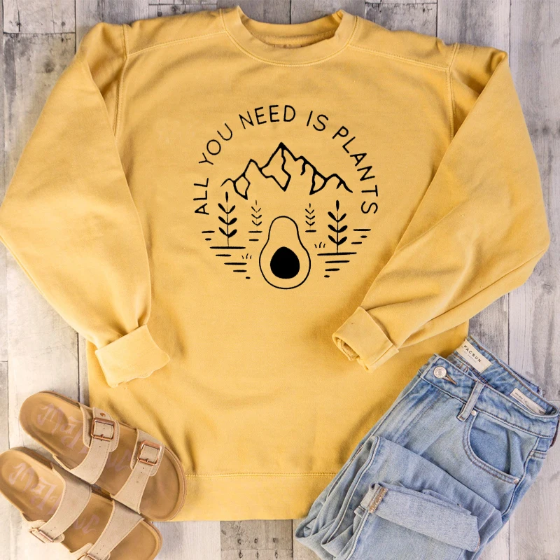 

All You Need Is Plants Sweatshirt Avocado Print Pullover Vegetarian Power Women Clothing Casual Girls Jumpers Autumn Drop Ship