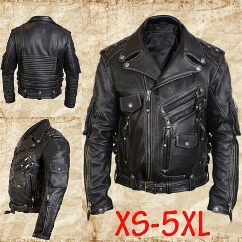 

Motorcycle Clothing Zipper Cardigan Leather Button Multi-pockets Decoration Cool Design Men Versatile Coat Travel Overcoat