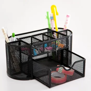 

Iron 9 Cell Desk Organizer Mesh Desktop Pencil Pen Sundries Badge Holder Storage Box Stationery Ruler School Office Supplies New