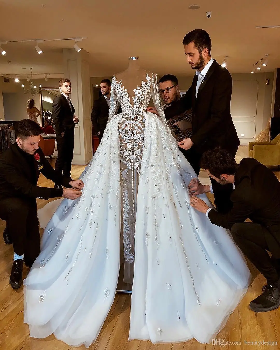 

Sparkly Luxurious African 2020 Wedding Dresses With Skirts Lace Beaded Sheath Bridal Dresses Long Sleeves Through Wedding Gowns