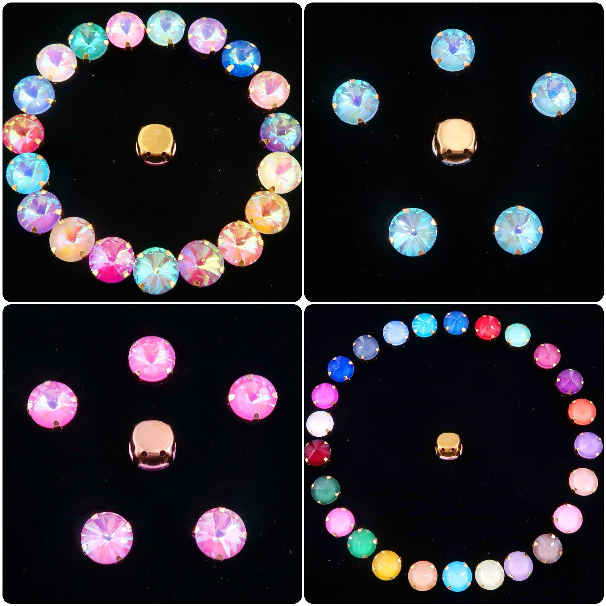 

8mm 10mm jelly candy & AB glass Crystal Gold claw settings rivoli round shape Sew on rhinestone garment bags shoes diy trimming