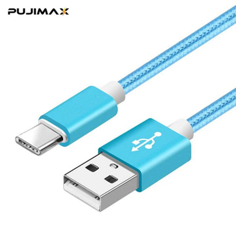 PUJIMAX USB кабель с нейлоновой оплеткой Usb Тип Кабеля C кабель для быстрой зарядки для samsung Galaxy USB кабель для Macbook Xiaomi mi 8 A1 зарядный шнур - Цвет: blue