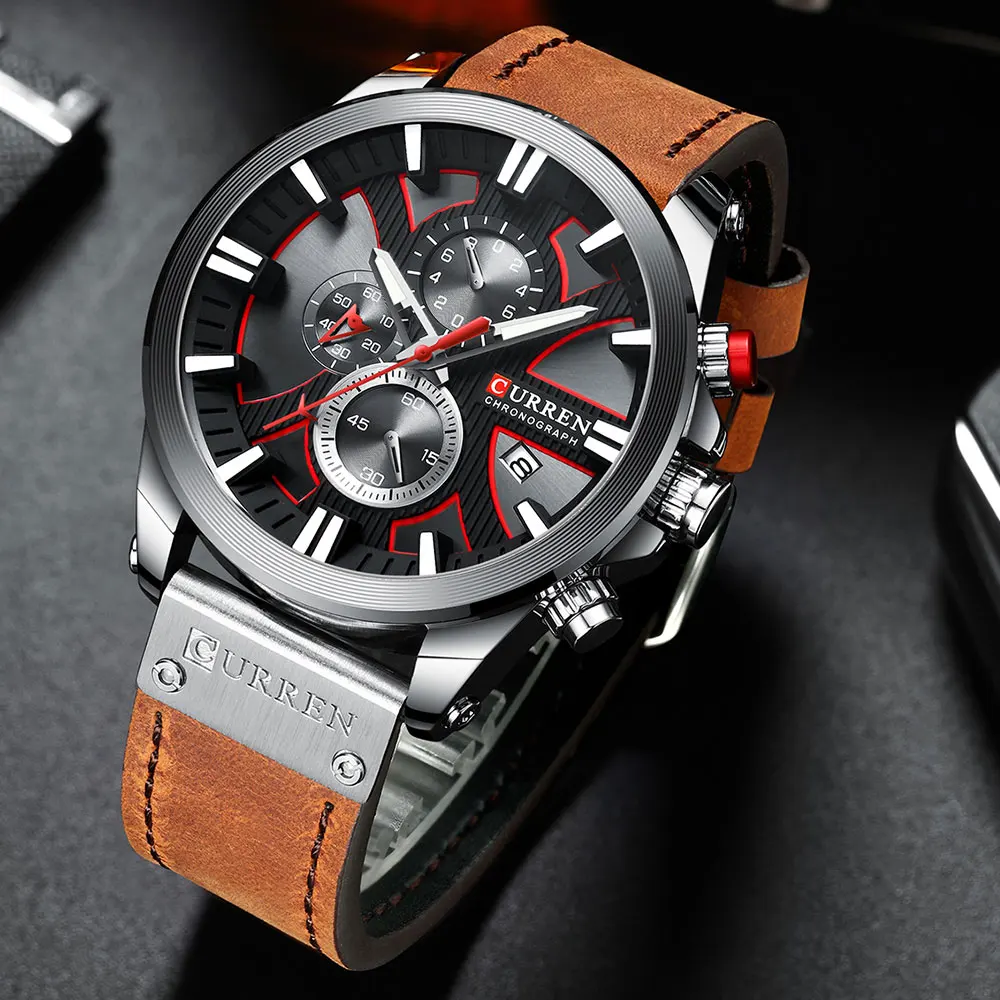 New CURREN Men Watch Top Brand Luxury Leather Quartz Clock Fashion Casual Chronograph Wristwatch Male Sport Military Watch