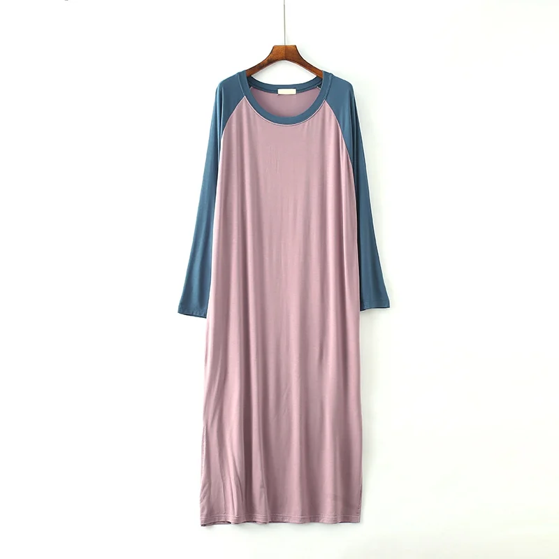 A Autumn Loose Modal Nightdress Pregnant Women Plus Fat Plus Size Long Sleeve Dress - Color: A