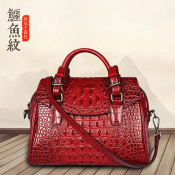 

European and American alligator bag women's 2019 new top layer cow leather trend diagonal large capacity leather women's handbag