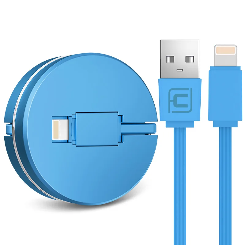 KAFELE 1 м usb зарядный кабель для ios Выдвижной Мини Круглый Портативный USB кабель для iPhone 11 Pro X Xr Xs Max провод для быстрого заряда - Цвет: Blue