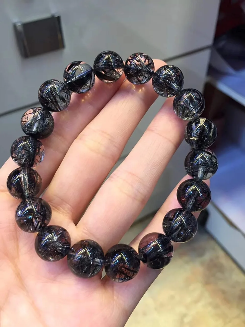11.5mm Genuine Natural Black Rutilated Quartz Bracelet From Brazil Round Beads For Women Men Gift Crsytal Bracelet Jewelry AAAAA