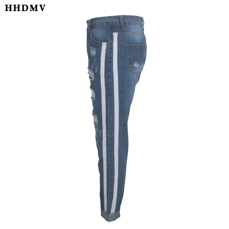 HHDMV GHSF12077 снижение возраста хоп стиль длинные джинсы брючные пуговицы карманы сломанные отверстие выдалбливают прямые джинсовые длинные брюки