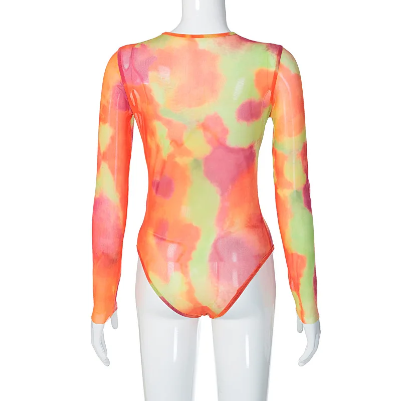 IDress Tie dye Sexy Women Sheer Mesh Bodysuit One Piece Jumpsuit Overalls for Women Combinaison Femme Body Feminino Macacao (8)