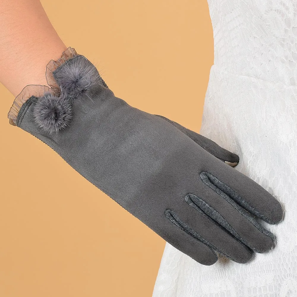 Женские зимние перчатки бархатные теплые перчатки на запястье толстые варежки с бантом Элегантные Роскошные перчатки для женщин guantes