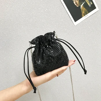 

Women bag 2020 Fashion New Handbag Sequins Beam Port Drawstring Purse Chain Shoulder Messenger Mini Key Bag Wallet Travel bag