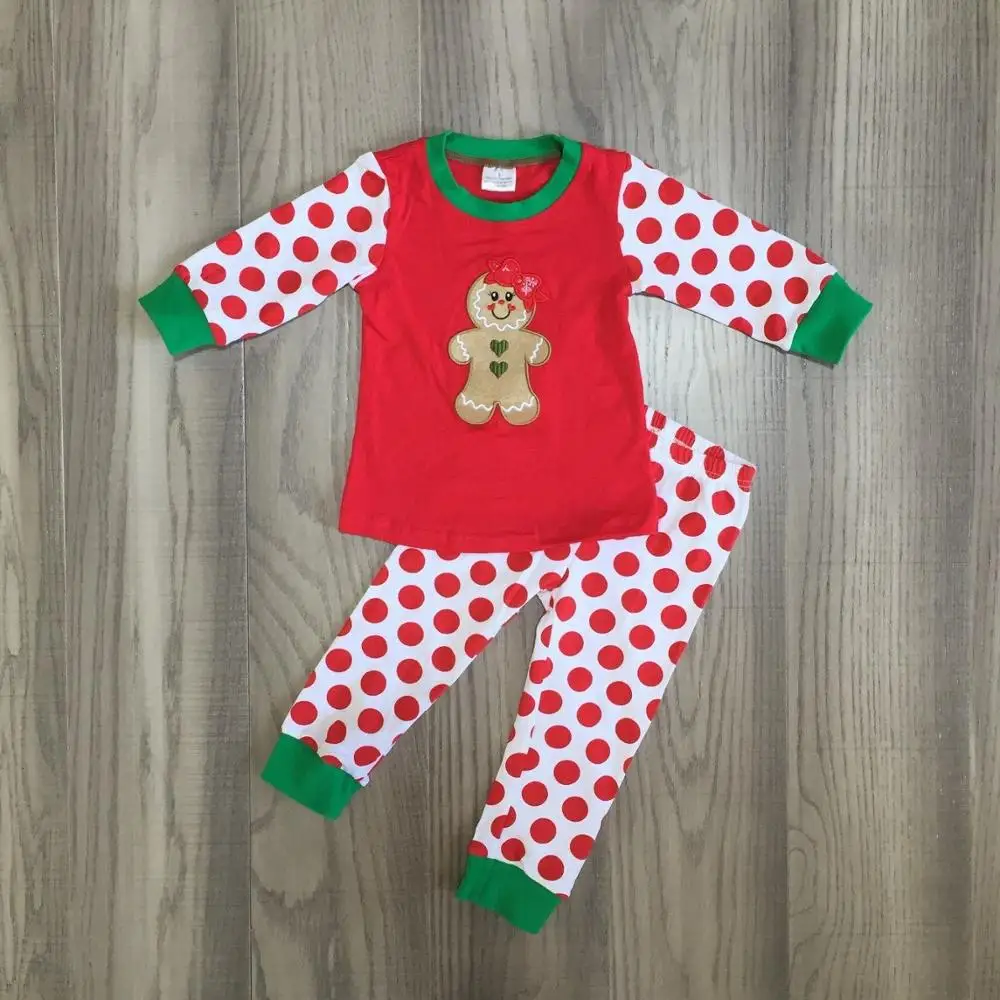 Пижамы для маленьких девочек и мальчиков, Детские Рождественские костюмы, топ с пряниками, штаны в полоску/горошек, детские пижамы