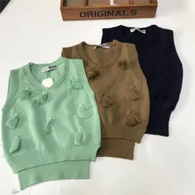 Весенне-осенний стиль, международная торговля, детский жилет свитер для девочек в Корейском стиле свитер из чистого хлопка детская трикотажная одежда из искусственной кожи