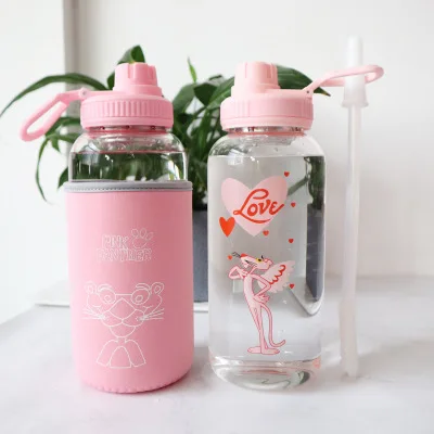 Милое животное мультфильм стеклянная бутылка для воды Спортивная бутылка для кемпинга стакан с соломинкой здоровый контейнер для воды Дети Рождественские подарки для девушек - Цвет: B style