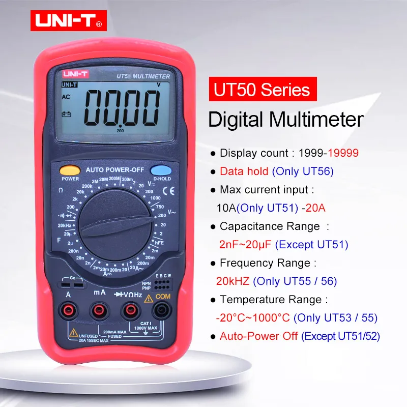 Цифровой мультиметр UNI-T True RMS UT51 UT52 UT53 UT55 UT56 вольтметр амперметр Омметр