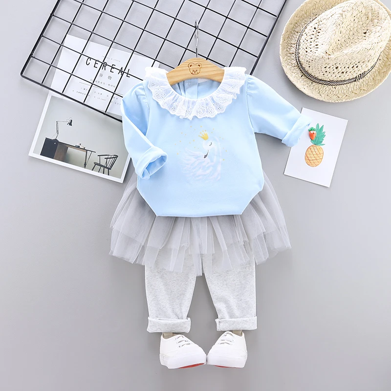 

NewGirls Clothes Sets Autumn spring Denim shirt+Lace Skirt Set Spring Clothes 2pcs/set Kids Girl Full Sleeve Kids Clothing Suits