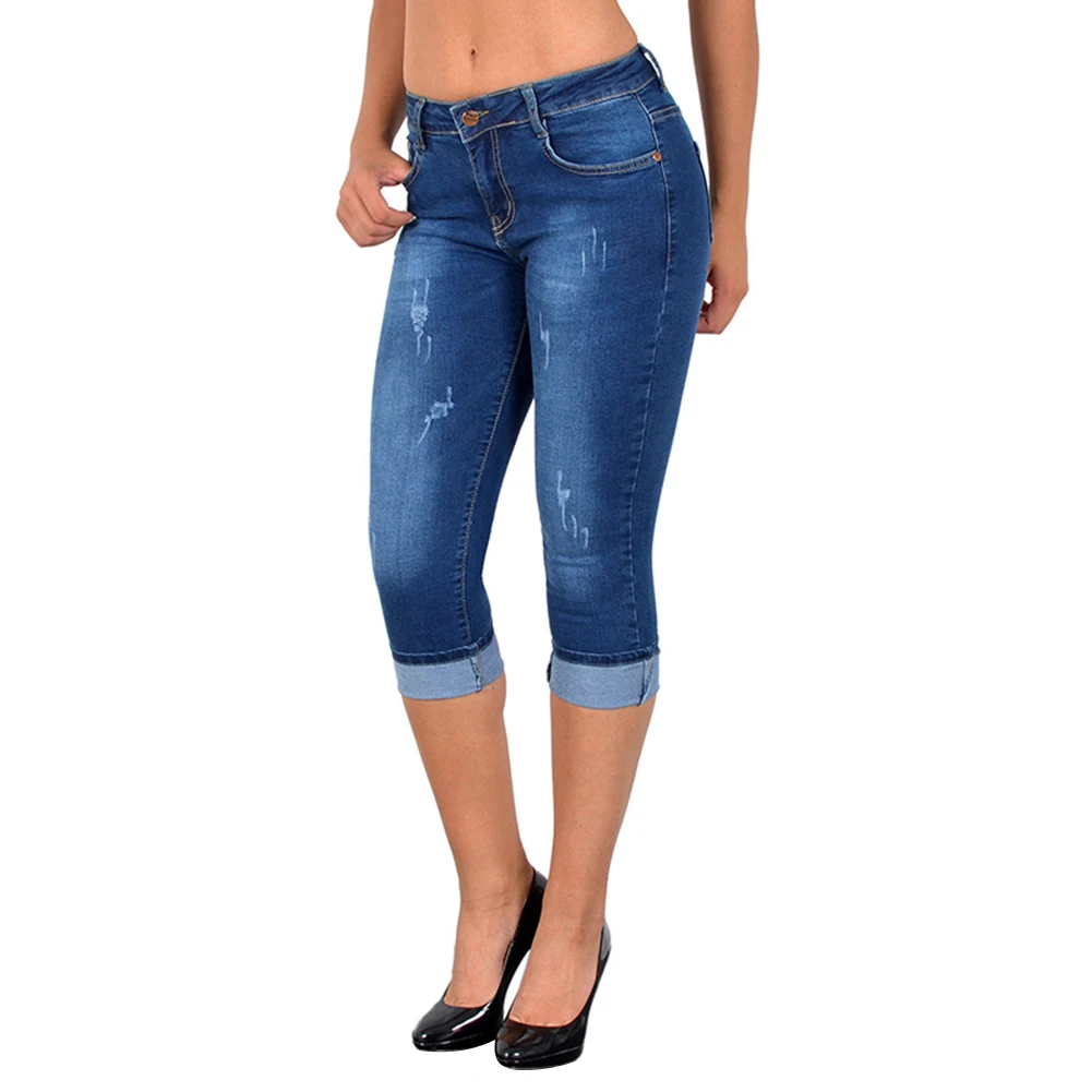 Модные летние женские обтягивающие джинсы размера плюс с высокой талией, до колена, рваные джинсовые Капри, обтягивающие уличные повседневные эластичные брюки