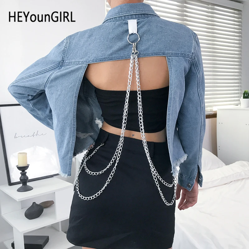 Heyoungirl Харадзюку панк потертые женские джинсовые куртки повседневные рваные