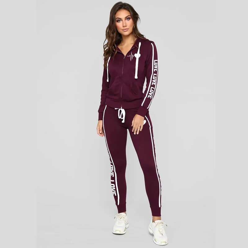 TwoPieceSportswearSetsforWomenFemaleTrousersCasualJogging