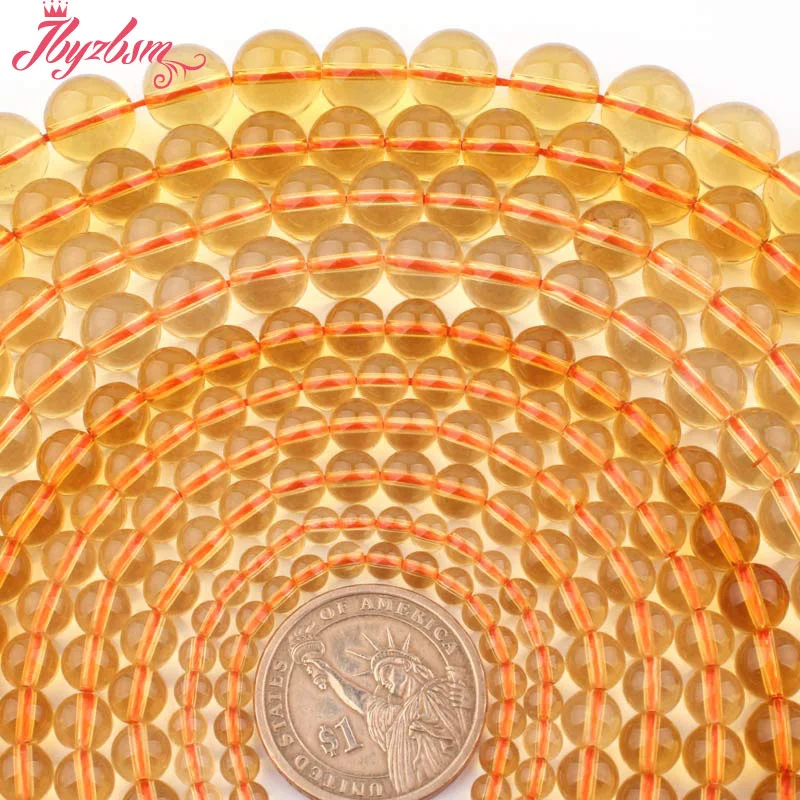 4 6 8 10mm Round Smooth Yellow Citrin Crystal Gem Stone Beads Strand 15&quot For DIY Necklace Bracelats Jewelry Making Free Shipping |