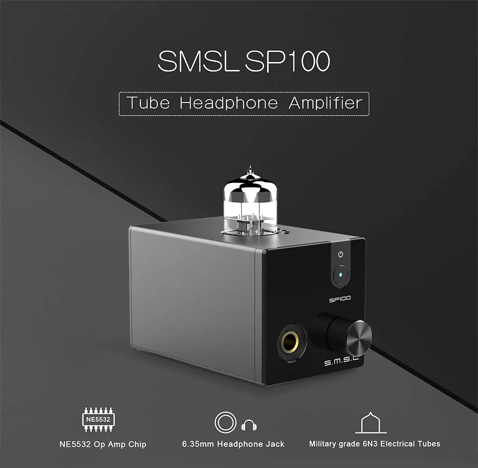 SMSL SP100 ламповый усилитель для наушников 6N3 HiFi аудио стерео усилитель мощности стерео HiFi Настольный ламповый предусилитель