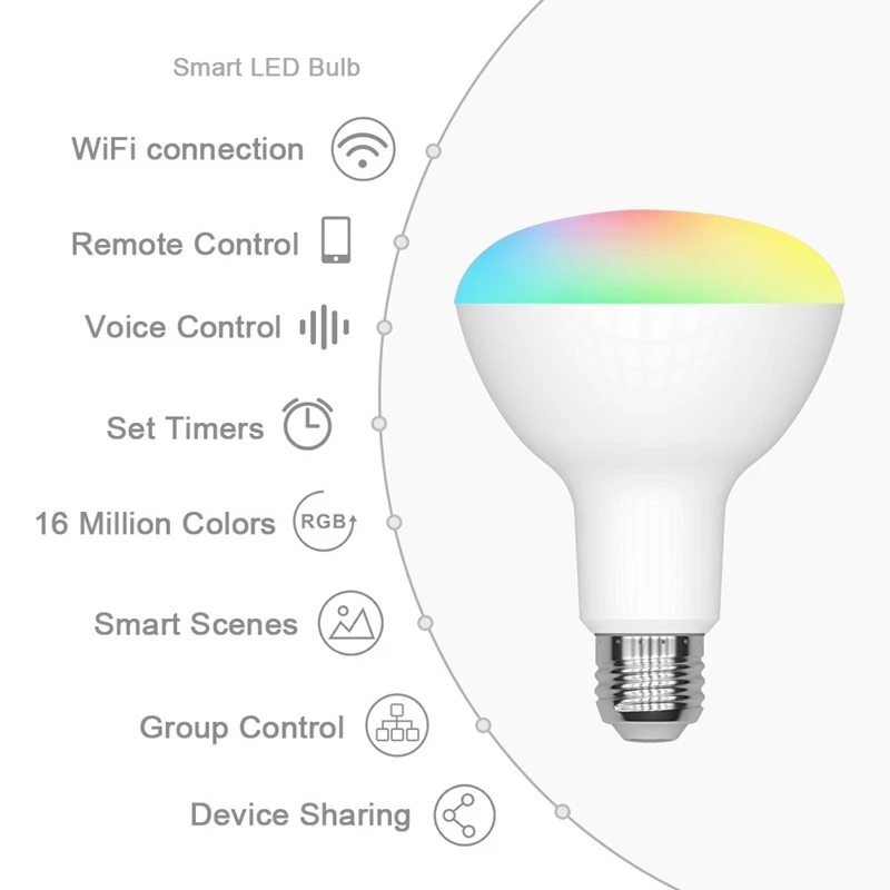 Горячая W43 E26/E27 wifi-патрон, умный свет лампы многоцветная диммируемая Светодиодная лампа Голосовое управление Совместимо с Alexa и Google Assistant