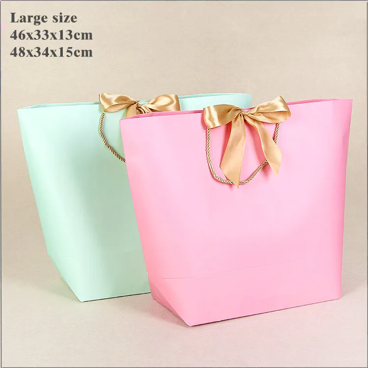 

10x Large Size Gift Box Packaging Gold Handle Paper Gift Bags Kraft Paper With Handles Wedding Baby Shower Birthday Party Favor