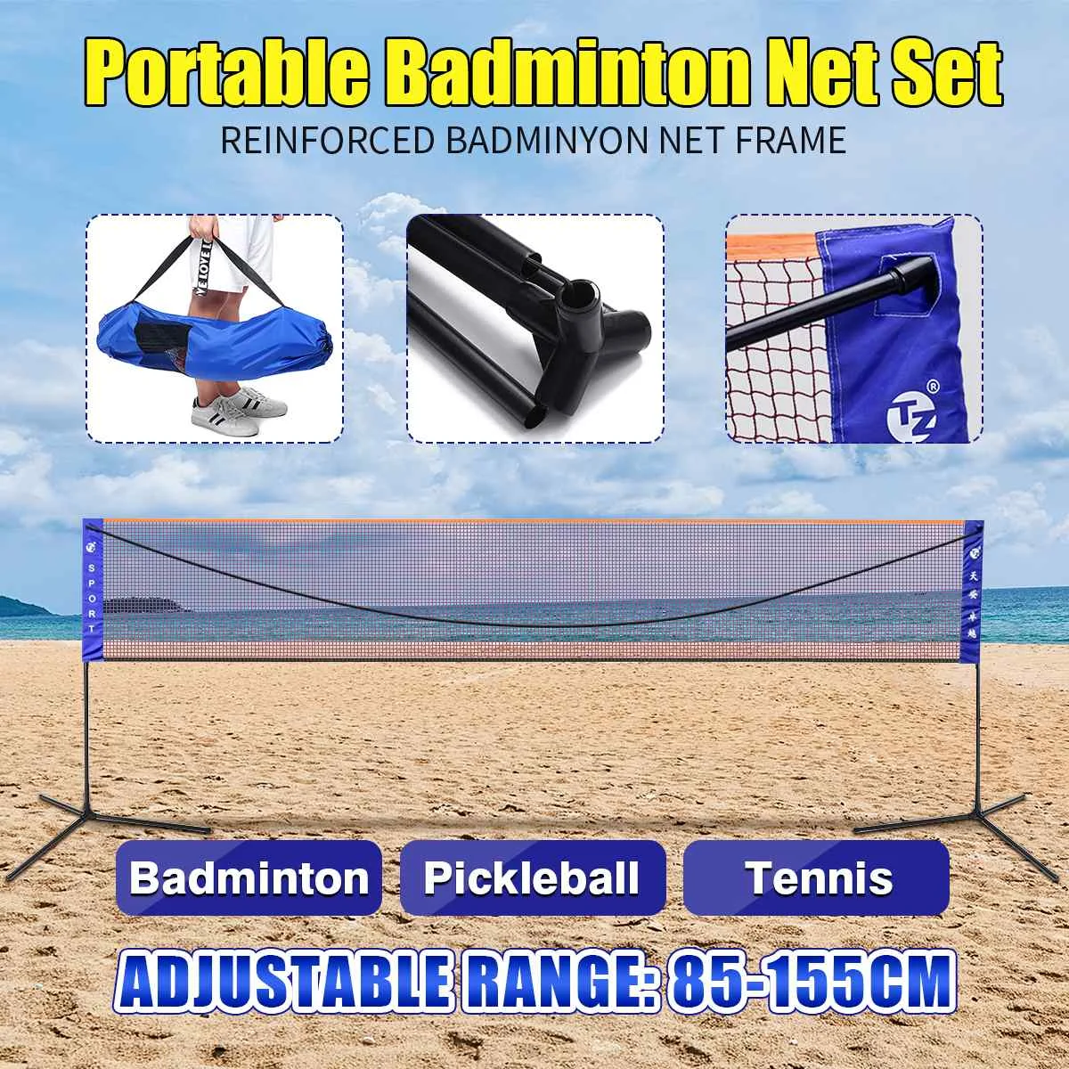 Portable Outdoor Foldable Badminton Tennis Volleyball Net Stand Set Sports