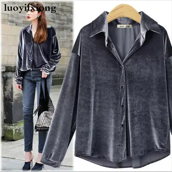 

Fashion Solid Color Velour Blouse Women Shirts Long Sleeve Loose Korean Womens Tops and Blouses Casual Plus Size Women Blouses