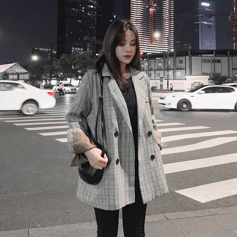 

2019 Autumn New Style WOMEN'S Dress Korean-style Fashion Pattern Double Breasted Small Suit Coat Versatile Hot Selling Fashion