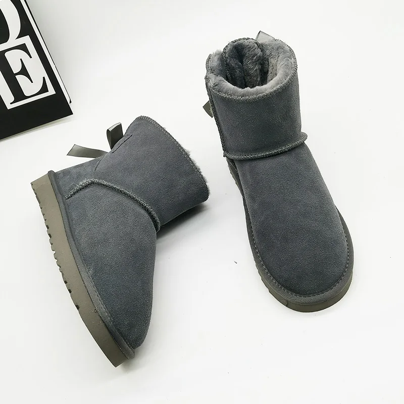 Ankle Grey Новинка; модные классические ботинки в австралийском стиле; зимние ботинки из натуральной кожи наивысшего качества; женские зимние ботинки; женские ботильоны из толстого плюша - Цвет: Ankle Grey