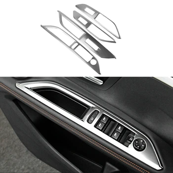 

4Pcs Car Window Lift Switch Control Panel Frame Cover Trim Bezel Fit for Peugeot 3008 GT 5008 GT 2017 2018