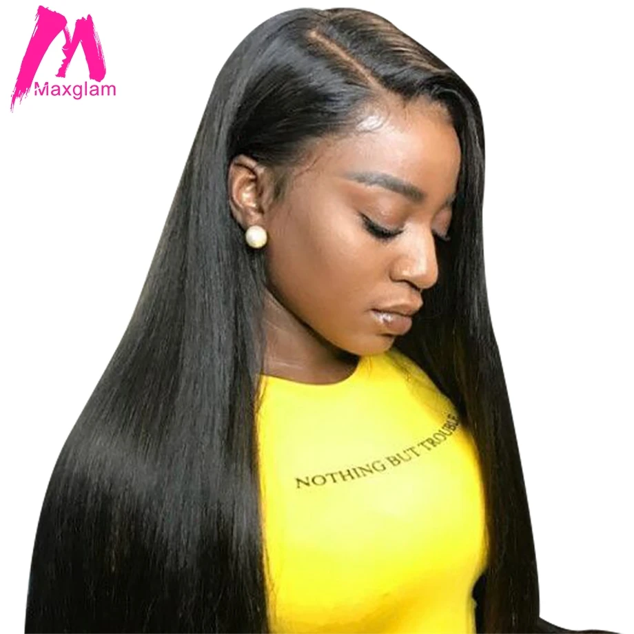 

Maxglam Lace Front Human Hair Wigs For Black Women Straight Pre Plucked With Baby Hair Brazilian Remy Hair Natural Color