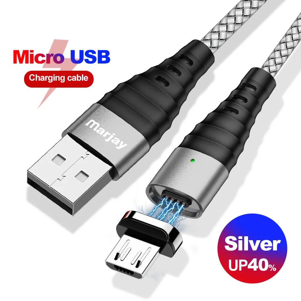 Магнитный кабель Marjay Micro usb type C Быстрая зарядка QC 3,0 Micro usb type-C магнитное зарядное устройство USB C для iphone huawei xiaomi кабель - Цвет: Silver Micro Cable