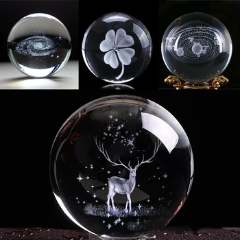 

Storm Glass Solar Galaxy Star Crystal Ball 3D inside Carving Ball Clover of Four Leaves Glasswork Crystal Figurines
